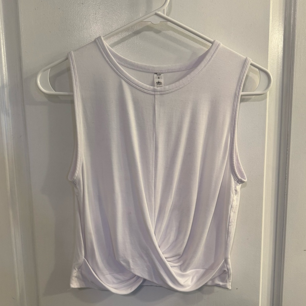 ALO Yoga White Sleeveless Twist Front Tank Top